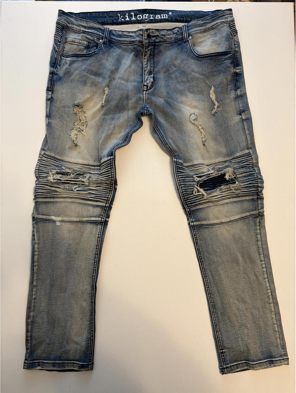 Kilogram Men's Distressed Biker Slim Fit Jeans (Size 44x32)